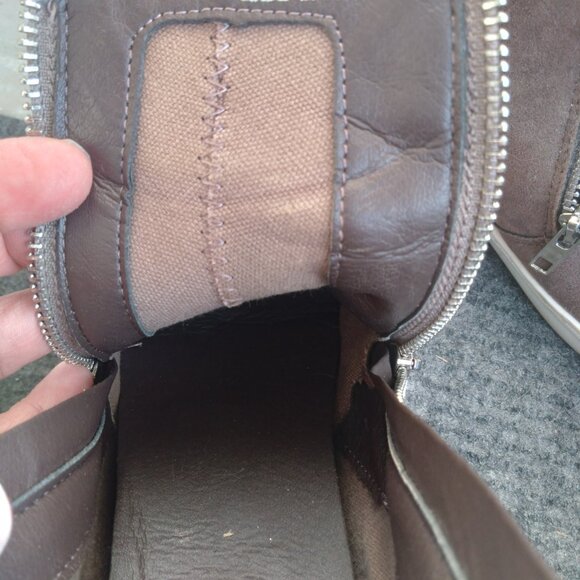 LIGHT BROWN HIGH-TOP SHOE ANKLE BOOT FAUX LEATHER ZIPPERS SIZE 7.5 - Picture 8 of 8